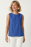 Linen Blend Sleeveless Top With Back Zipper
