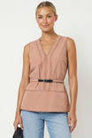 Technical Belted V Neck Sleeveless Top