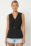 Technical Belted V Neck Sleeveless Top