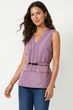Technical Belted V Neck Sleeveless Top
