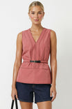Technical Belted V Neck Sleeveless Top