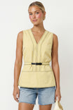 Technical Belted V Neck Sleeveless Top