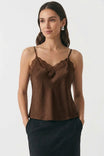 Classic Satin V-neck Lace Trim Cami