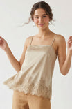 Square Neck Lace Trim Satin Cami