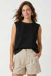 Round Neck Garment Wash Sleeveless Top
