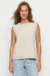 Round Neck Garment Wash Sleeveless Top