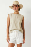 Round Neck Garment Wash Sleeveless Top