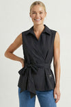 Sleeveless Wrap Top With Embroidered Bow