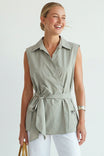Sleeveless Wrap Top With Embroidered Bow