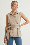 Sleeveless Wrap Top With Embroidered Bow