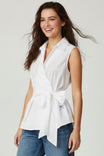 Sleeveless Wrap Top With Embroidered Bow