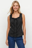 Sleeveless Ruffle Trim Button Top