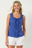 Sleeveless Ruffle Trim Button Top