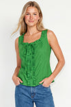 Sleeveless Ruffle Trim Button Top