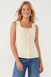 Sleeveless Ruffle Trim Button Top