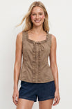 Sleeveless Ruffle Trim Button Top