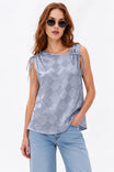 Noa Jacquard Ruched Shoulder Tie Top