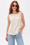 Noa Jacquard Ruched Shoulder Tie Top
