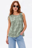 Noa Jacquard Ruched Shoulder Tie Top
