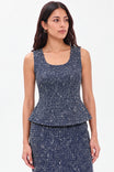 Boucle Denim Inspired Peplum Top