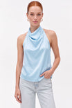 Gia Draped Halter Tie Back Satin Top