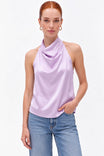 Gia Draped Halter Tie Back Satin Top
