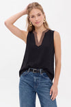 Contrast Trim Split Neck Sleeveless Top