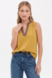 Contrast Trim Split Neck Sleeveless Top