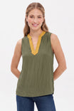 Contrast Trim Split Neck Sleeveless Top