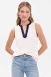 Contrast Trim Split Neck Sleeveless Top