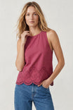 Embroidered Scallop Hem Cotton Tank