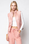 Vegan Leather Puffer Vest With Front Zipper