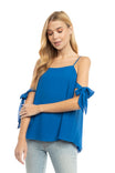 Cold Shoulder Sleeve Tie Blouse