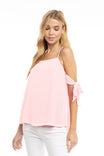 Cold Shoulder Sleeve Tie Blouse