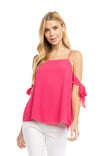 Cold Shoulder Sleeve Tie Blouse