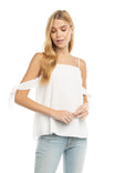 Cold Shoulder Sleeve Tie Blouse