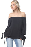 Off Ruffle Shoulder Blouse With Tie Sleeve