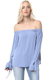 Off Ruffle Shoulder Blouse With Tie Sleeve