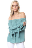 Off Ruffle Shoulder Blouse With Tie Sleeve