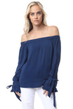 Off Ruffle Shoulder Blouse With Tie Sleeve