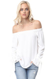 Off Ruffle Shoulder Blouse With Tie Sleeve