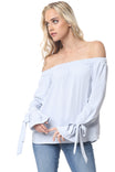 Off Ruffle Shoulder Blouse With Tie Sleeve