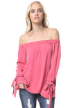 Off Ruffle Shoulder Blouse With Tie Sleeve