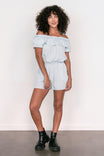 Off Shoulder Tencel Stripe Romper