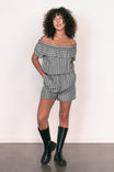 Off Shoulder Tencel Stripe Romper