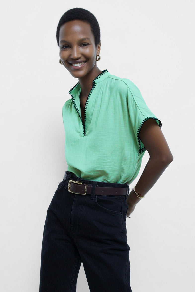 Whipstitch Drop Shoulder Regular Blouse – Naked Zebra Wholesale