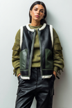Faux Shearling-trimmed Leather Vest (3PCS 1PACK)